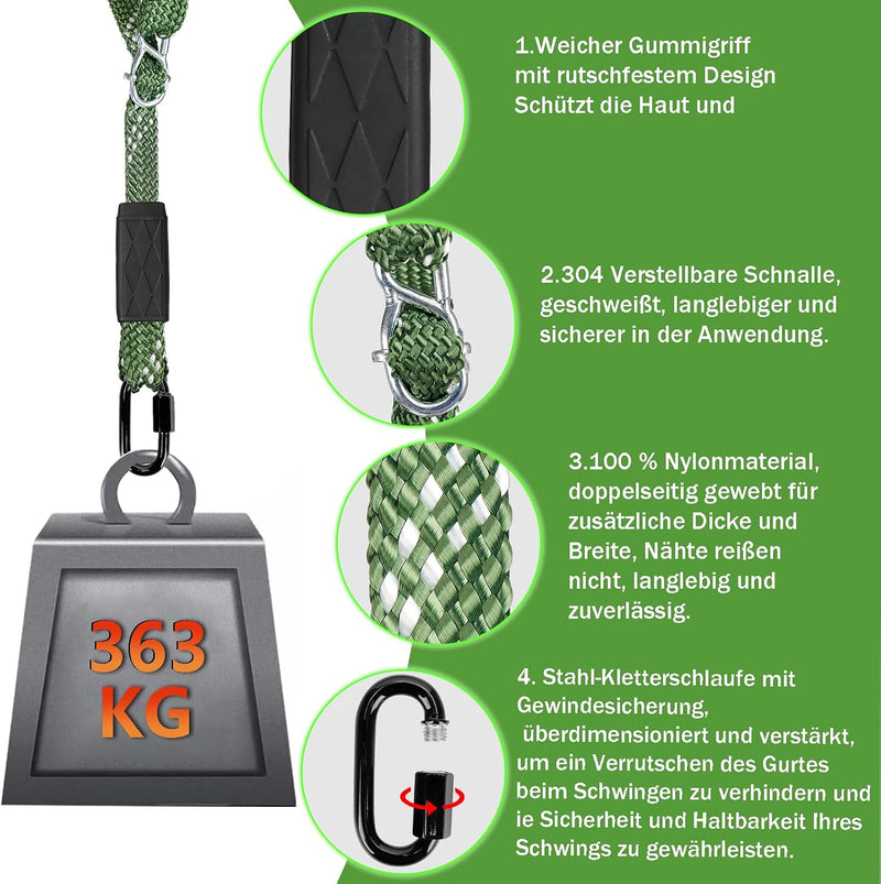 Laad afbeelding in Galerijviewer, Schommelbevestiging Set 2 Stuks – Verstelbaar Nylon Schommeltouw 101 cm met Karabijnhaken – Tot 363 kg – Binnen &amp; Buiten
