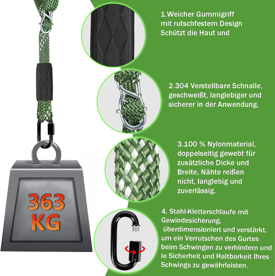 Schommelbevestiging Set 2 Stuks – Verstelbaar Nylon Schommeltouw 101 cm met Karabijnhaken – Tot 363 kg – Binnen & Buiten