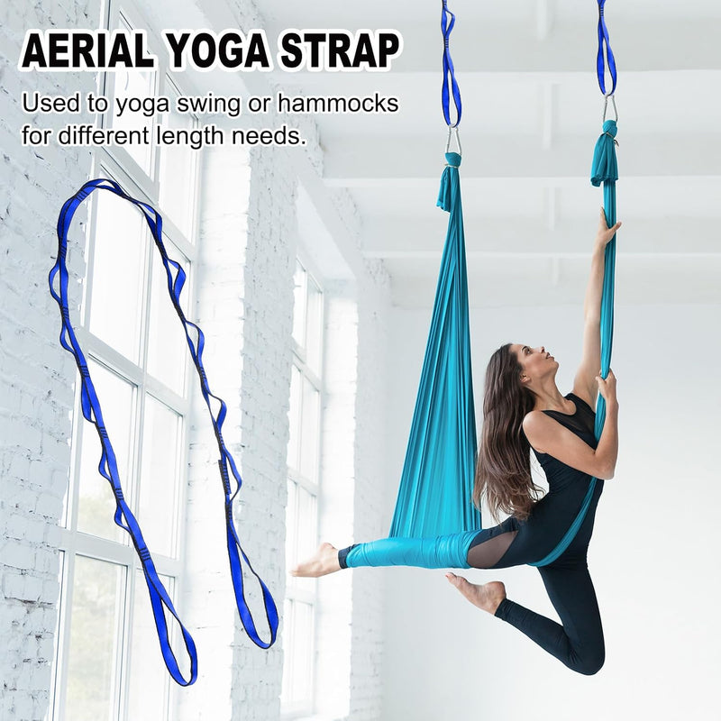 Załaduj obraz do przeglądarki galerii, Daisy chain ophangbanden 2 stuks 180 cm met 12 lussen blauw – verstelbare nylon riemen – aerial yoga accessoires

