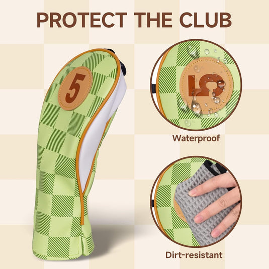 Golfclub-Schutzhüllen, 4 Stück, mit Schachbrettmuster aus Kunstleder, für Driver, Fairwayholz und Hybrid – Golf-Cover – Clubhüllen