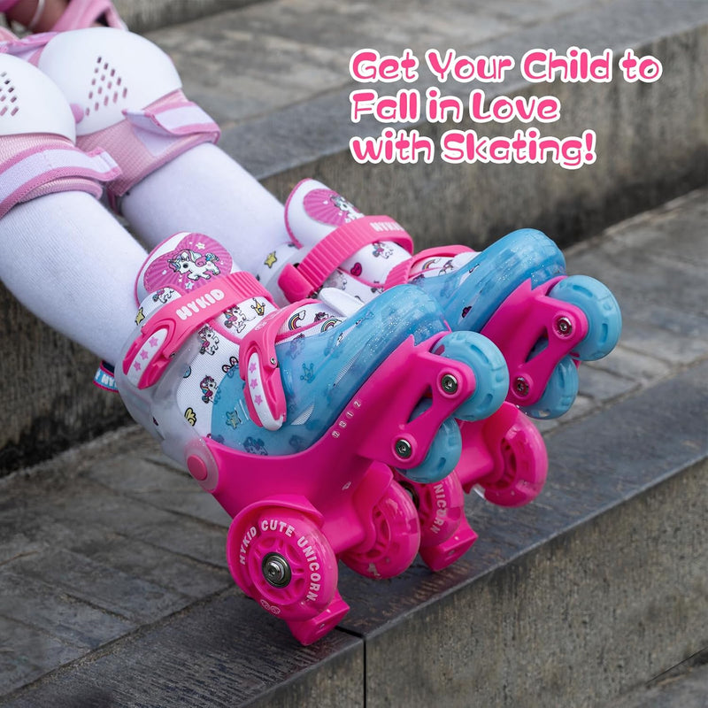 Load image into Gallery viewer, Rolschaatsen voor peuters (3-9 jaar), verstelbaar, leuke verlichting, veiligheid, 3-puntsbalans, beginnersrolschaatsen (eenhoorn, roze, 25-28)
