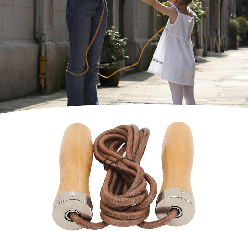 Laad afbeelding in Galerijviewer, Verstelbaar leren springtouw met houten handgrepen
