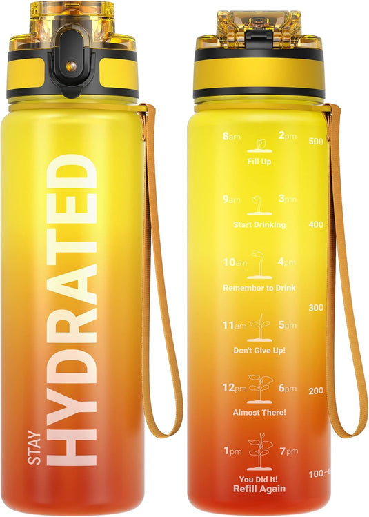 Sahara Sailor Waterfles, sportfles, 1 l/500 ml/750 ml, met motiverende tijdmarkering, BPA-vrij, waterdicht en herbruikbaar, voor sport, camping (1 fles)