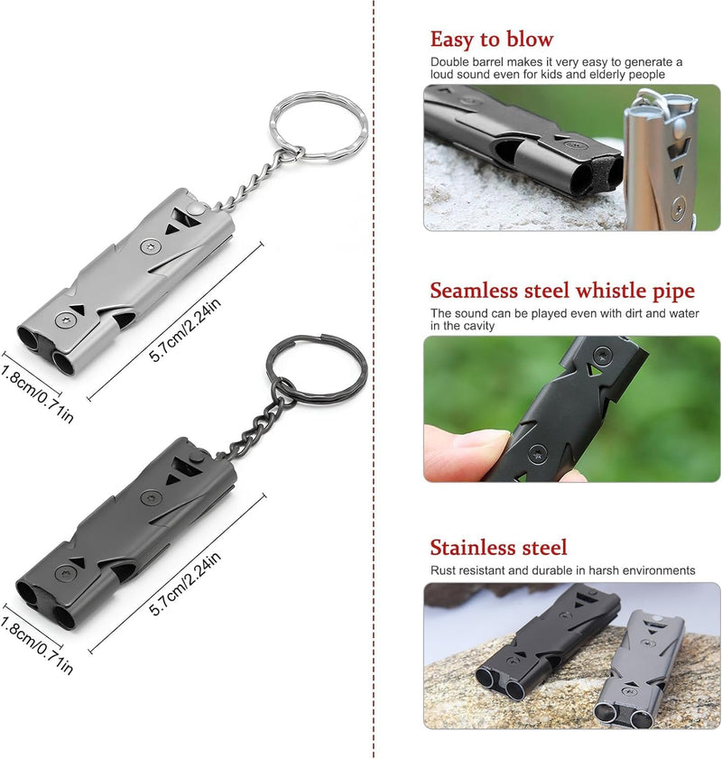Load image into Gallery viewer, Metalen noodfluitjes set van 2 met sleutelhanger
