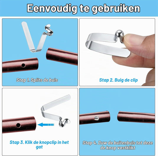 Veerklemmen voor telescopische buizen 9x8 mm (6 stuks) - Kajak peddel borgpennen - Tentpaal borgclips staal