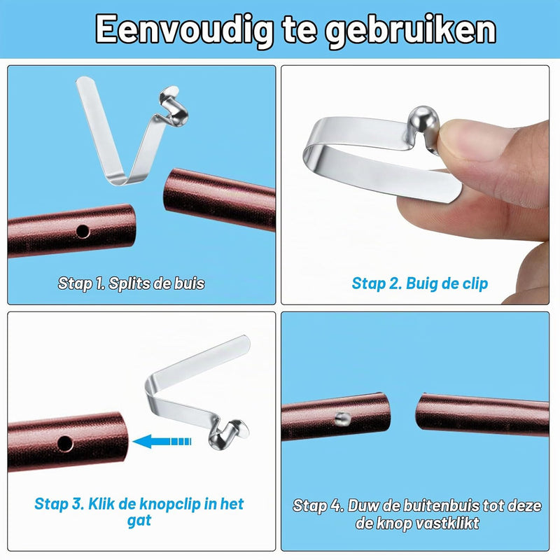 Laden Sie das Bild in Galerie -Viewer, Drukknop veerclips 6 stuks 10,5 x 7,5 mm van staal – buisclips – kajak camping accessoires
