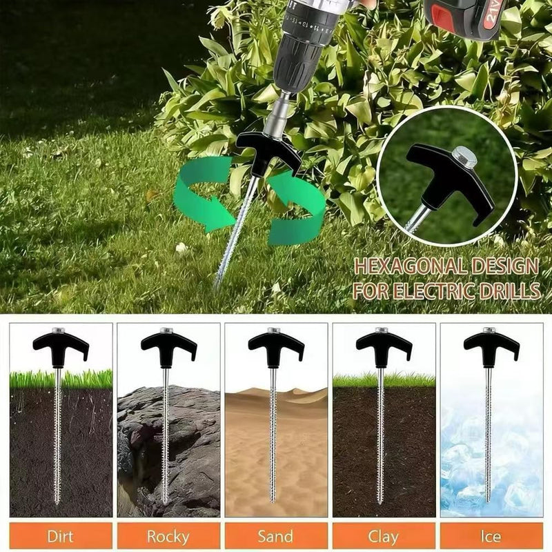 Charger l’image dans la visionneuse de galerie, Piquets à vis 24 pièces de 20 cm en acier au carbone avec adaptateur de perçage et extracteur de piquets – ancrage de tente – matériel de camping
