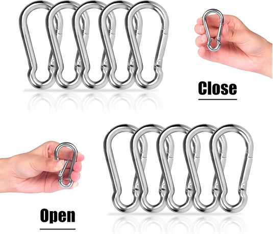 Lot de mousquetons en acier inoxydable 304, de différentes tailles, avec fermeture solide – clips mousquetons – crochets de fixation
