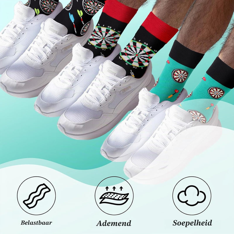 Charger l’image dans la visionneuse de galerie, Chaussettes de fléchettes 3 paires en coton avec motif de fléchettes pour hommes taille 39-46 – vêtements de fléchettes – cadeau pour joueur de fléchettes
