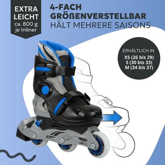 Inlineskates voor kinderen, met beschermers, verstelbaar, met led, blauw