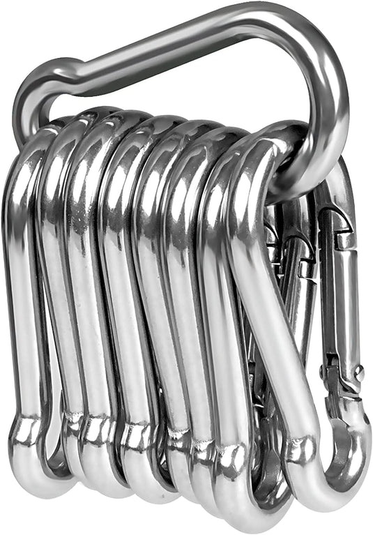 Lot de mousquetons en acier inoxydable 304, de différentes tailles, avec fermeture solide – clips mousquetons – crochets de fixation
