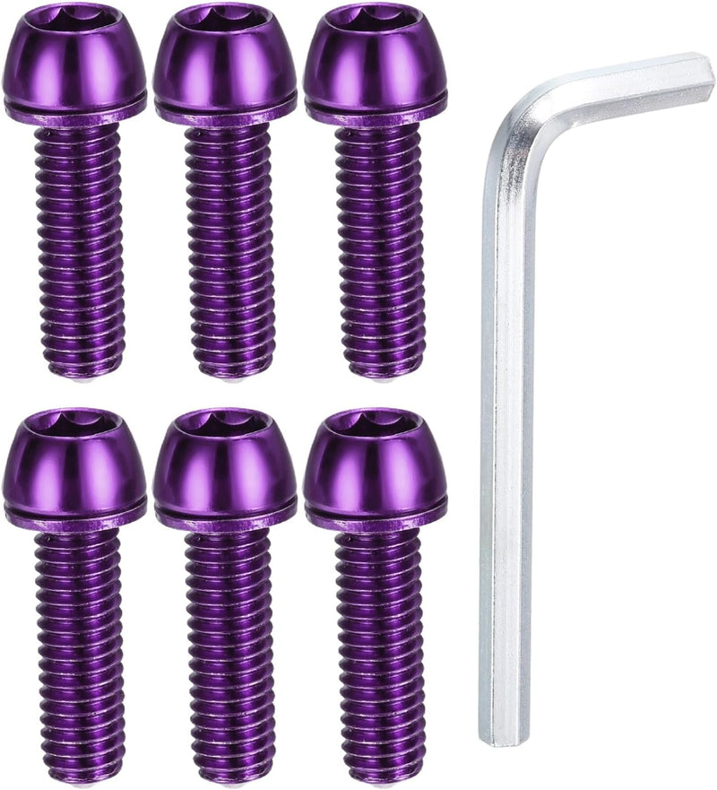 Laden Sie das Bild in Galerie -Viewer, Fietsstuurpen bouten 6 stuks M6 x 20 mm paars met ringen en inbussleutel – fietsbouten – BMX MTB accessoires
