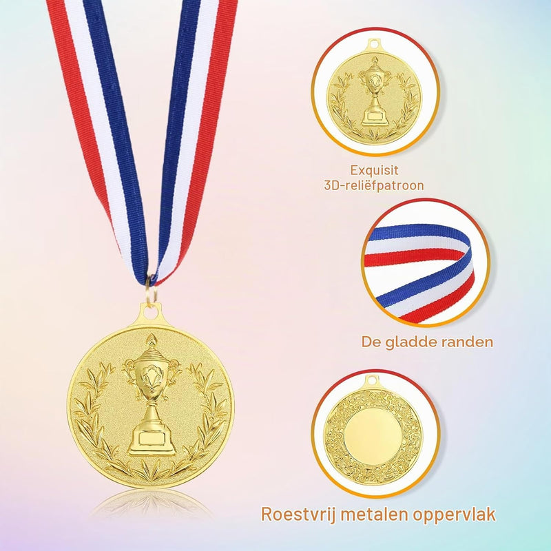 Load image into Gallery viewer, Gouden medailles met neklint 3 stuks 5,8 x 5,2 cm – winnaarsmedailles – sport en wedstrijd prijzen
