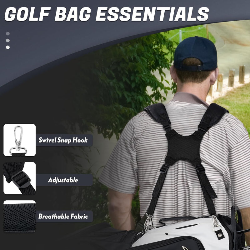 Załaduj obraz do przeglądarki galerii, Dubbele golftas schouderriem verstelbaar met gewatteerde schouderstukken en 4 metalen haken – draagharnas – golftasriemen
