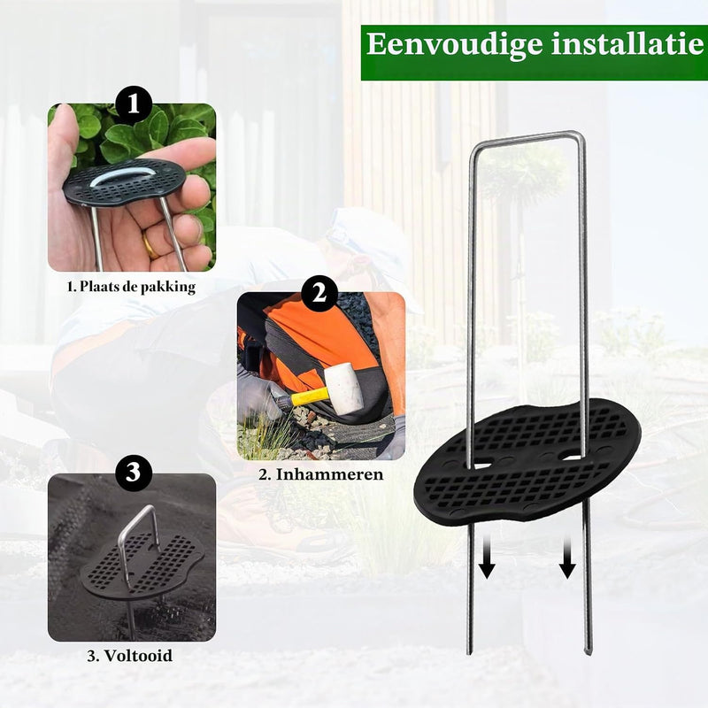 Charger l’image dans la visionneuse de galerie, Ancrages au sol 60 pièces de 15 cm en acier galvanisé avec 30 rondelles de fixation – piquets de jardin – fixation de toile anti-mauvaises herbes
