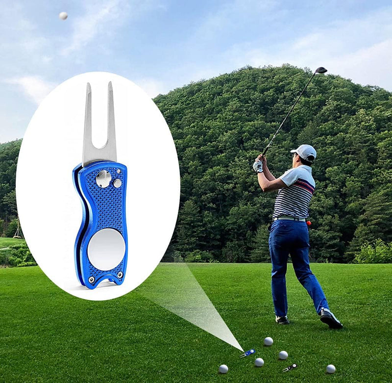 Laad afbeelding in Galerijviewer, Opvouwbare golf pitchvorken met balmarker en karabijnhaak – 2 stuks
