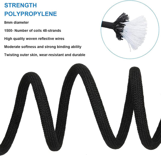 Statisch outdoor touw 10 m x 8 mm – met 2 karabijnhaken voor camping, varen en wandelen