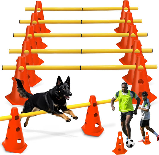 Agility hindernisset met 10 kegels en 5 verstelbare stangen oranje – hondentraining – sporthorden
