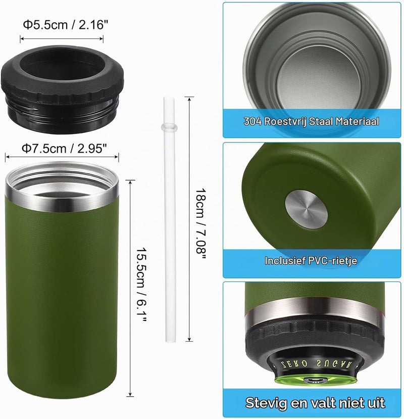 Load image into Gallery viewer, Geïsoleerde blikhouder 16 oz van roestvrij staal – blikkoeler – drinkhouder met rietje
