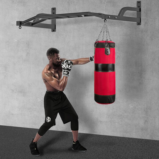 Wandmontierte Klimmzugstange 122 cm mit mehreren Griffpositionen und Ankerpunkten – Klimmzugstange – Krafttraining