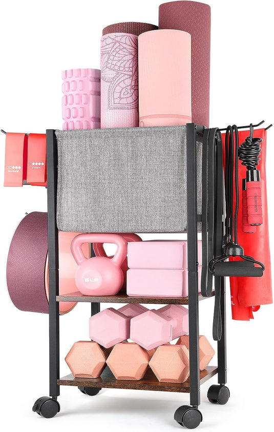 Yoga mat opbergrek met haken en wielen