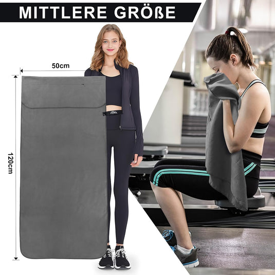 Fitnesshanddoek Microvezel 120x50 cm Sneldrogend met Ritsvak – Sporthanddoek – Reishanddoek
