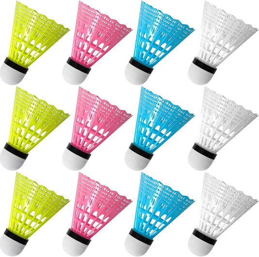 12 volants de badminton en nylon durable avec tête en mousse, en 4 couleurs – plumes de badminton – volants de badminton