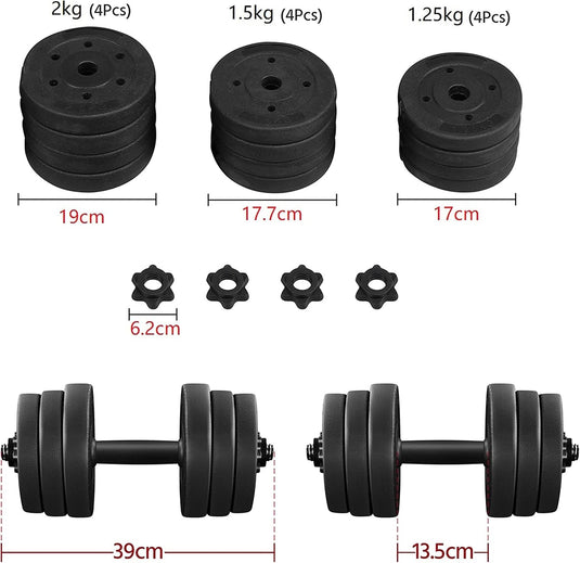 Yaheetech Halterset, 20 kg, korte halters, gietijzeren halters met stersluitingen, fitness, gymnastiek, halters voor krachttraining