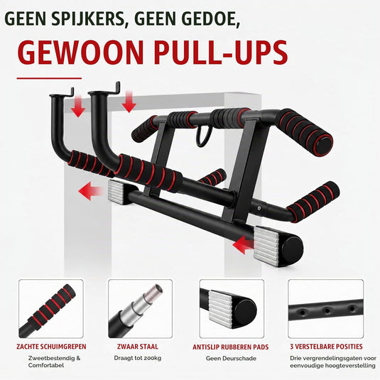 Opvouwbare optrekstang voor deurkozijn zonder boren tot 200 kg – pull-up bar – calisthenics