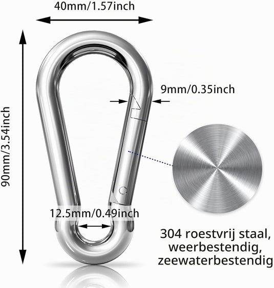 Lot de mousquetons en acier inoxydable 304, de différentes tailles, avec fermeture solide – clips mousquetons – crochets de fixation