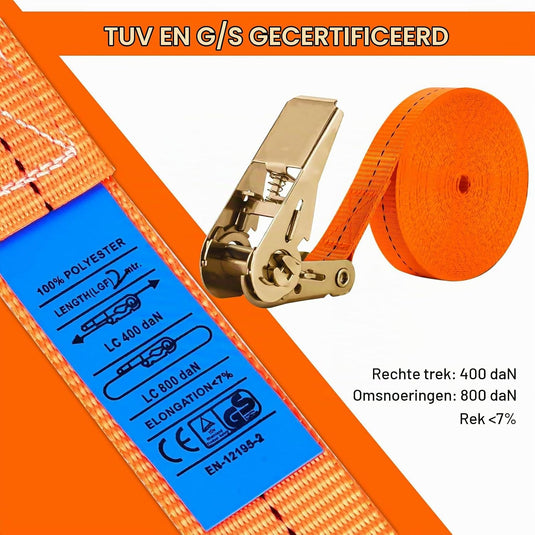Spanbanden 4 stuks 5 meter met ratel en stalen haken voor ladingzekering – sjorbanden – transportbanden