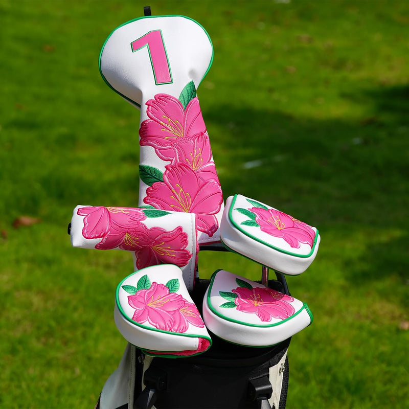 Laden Sie das Bild in Galerie -Viewer, Golf putter beschermhoes met bloemenborduurwerk en magneetsluiting voor hamerputters – mallet headcover – golfuitrusting
