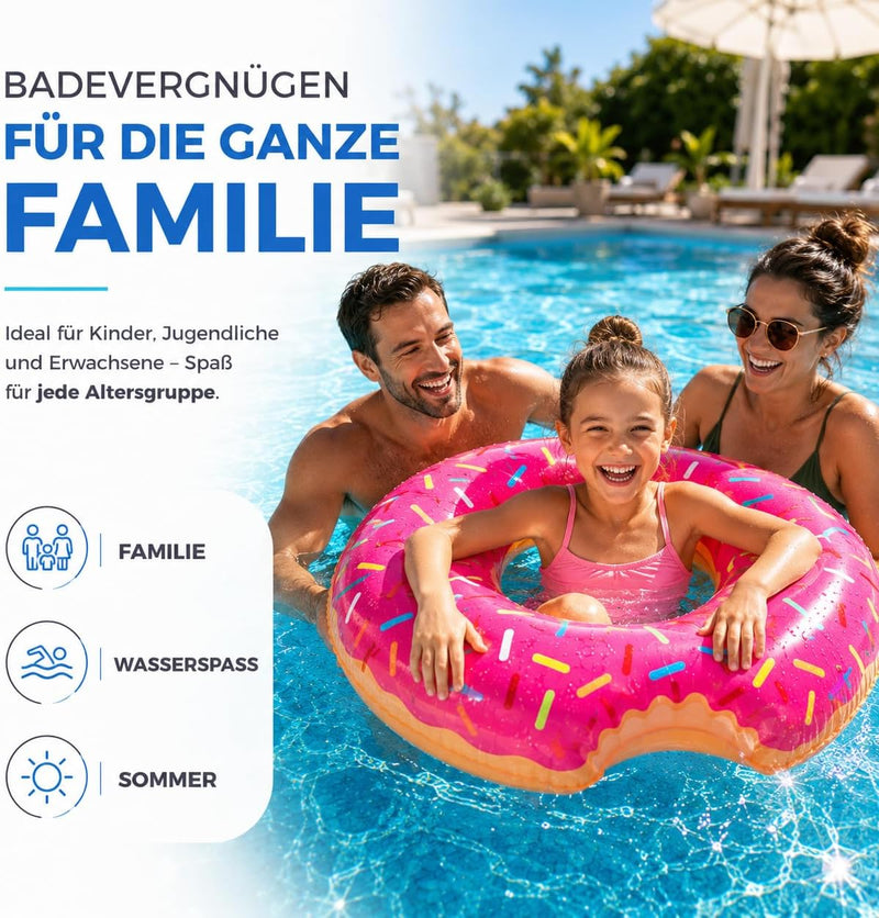Load image into Gallery viewer, Opblaasbare gebeten donut roze Ø 120 cm zwemring zwemring - zwembad &amp; water met bekerhouder voor kinderen &amp; volwassenen (roze donut)
