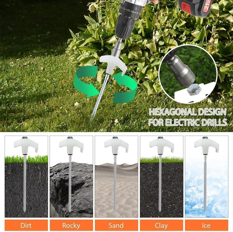 Charger l’image dans la visionneuse de galerie, Piquets à vis 24 pièces de 20 cm en acier au carbone avec adaptateur de perçage et extracteur de piquets – ancrage de tente – matériel de camping
