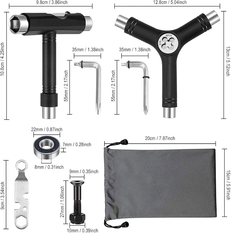 Laden Sie das Bild in Galerie -Viewer, Skateboard gereedschap 15-delige set met T-tool Y-tool en inbussleutel – longboard skate accessoires
