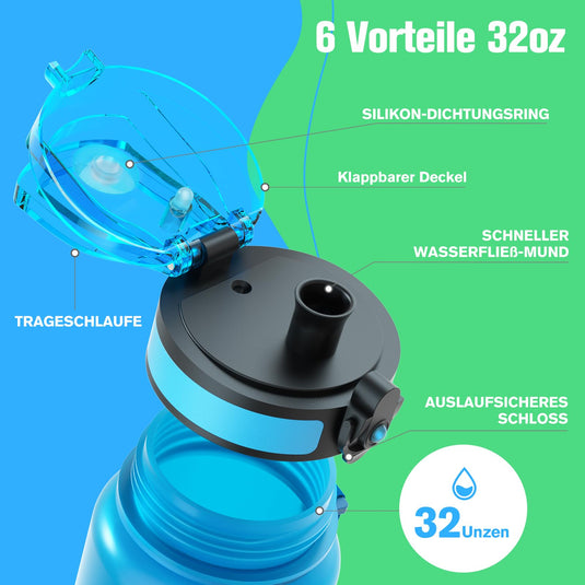 Drinkfles 750 ml BPA-vrij met tijdmarkeringen en lekvrije dop – waterfles – sportfles