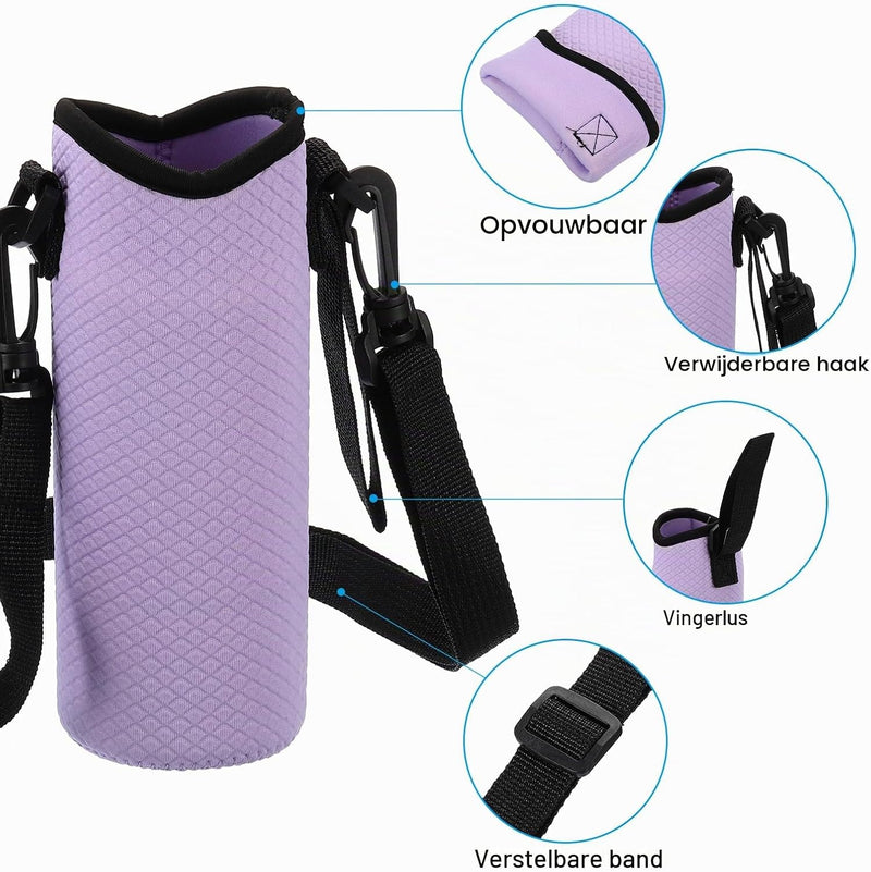 Laden Sie das Bild in Galerie -Viewer, Neopreen waterfles sling bag 66x185 mm - Geïsoleerde flessenhouder met verstelbare schouderriem - Waterfles draagtas kamperen &amp; wandelen
