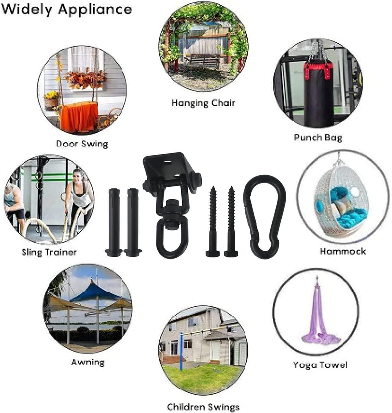 Load image into Gallery viewer, HOMPER 360° draaibare plafondhaak, 304 roestvrij staal, capaciteit 450 kg, met M8 karabijnhaak, schommelhaak voor hangstoel, beton, hout, yoga, hangmat, stoel, zandzak, wandhaak, gym (Zwart)
