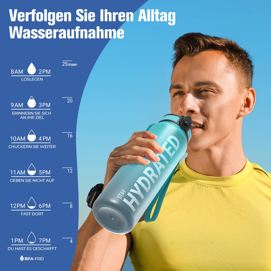 Drinkfles 750 ml BPA-vrij met tijdmarkeringen en lekvrije dop – waterfles – sportfles