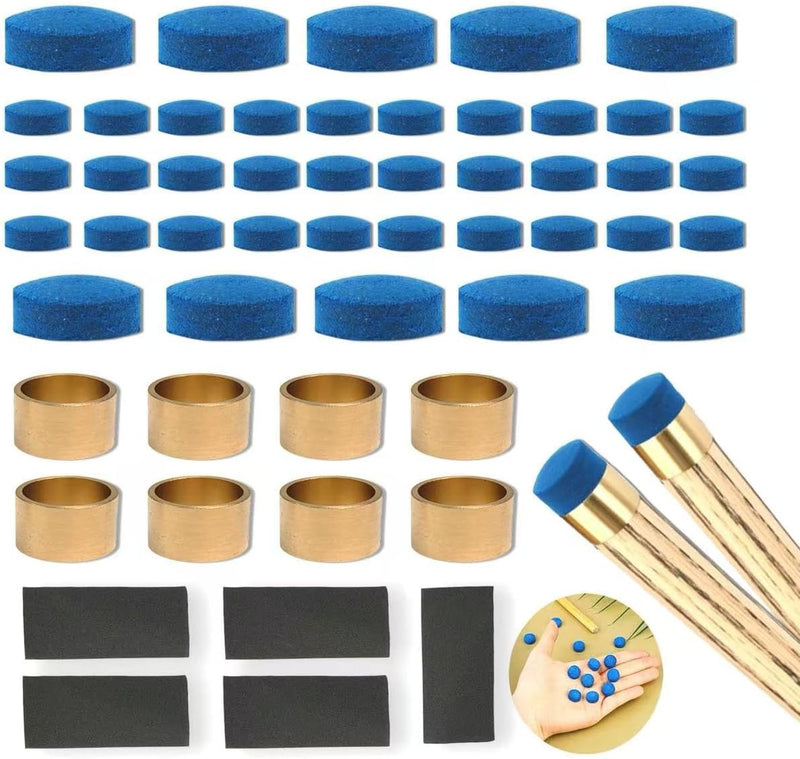 Laden Sie das Bild in Galerie -Viewer, 53-delige Biljartkeu Tip Set 9-12 mm – Leren Keutips, Messing Ferrules &amp; Schuurpapier
