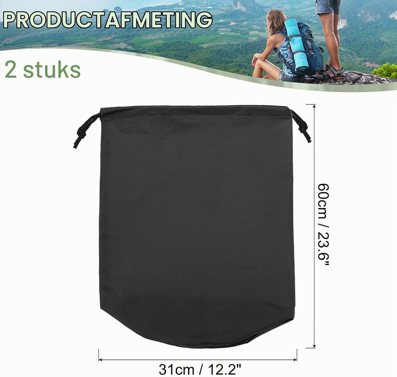 Załaduj obraz do przeglądarki galerii, Waterdichte opbergzakken 2 stuks 13 x 25 cm met trekkoord donkergrijs – stuff sacks – camping accessoires
