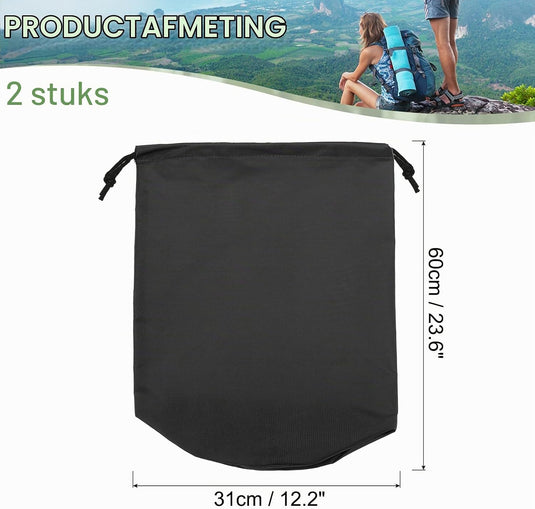 Waterdichte opbergzakken 2 stuks 13 x 25 cm met trekkoord donkergrijs – stuff sacks – camping accessoires