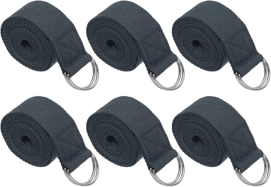 Yogariemen 6 stuks 180 x 3,8 cm van katoen met D-ring bruin – stretchbanden – yoga pilates accessoires