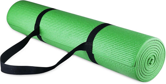 Yogamat schuim antislip 6 mm groen met draagriem