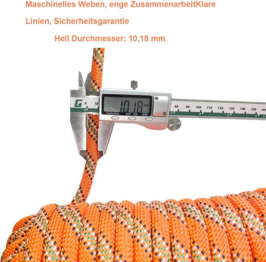 Statisch outdoor touw 10 m x 10 mm – met 2 karabijnhaken voor camping, vissen en survival