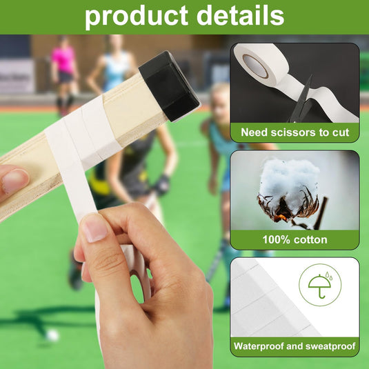 PEUTIER 12pcs Lacrosse Stick Tapes, Cotton Lacrosse Tape 1in and 1/2in Non-Precut Hockey Stick Grip Tapes Sweat-Absorbent Lacrosse Stick Grip Tape for Lacrosse Golf Baseball Bats White Bar Cloth Tape