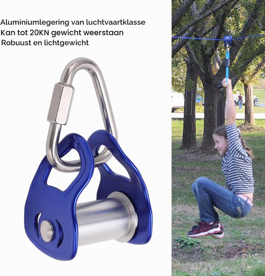 Poulie de tyrolienne en alliage d’aluminium avec une résistance de 20 kN pour slackline et entraînement en plein air – poulie pour câble – parcours d’obstacles