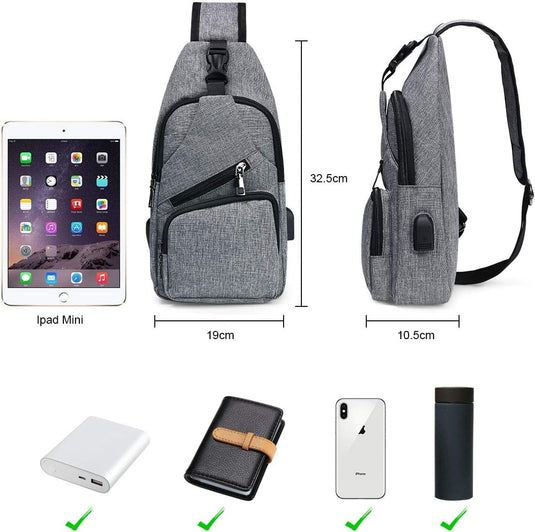 flintronic Sling Bag met USB-Oplading, Borsttas met Verstelbare Riem, Multi-Pocket Crossbody Borst Tas, Wandelen Casual Outdoor Borstzak voor Heren