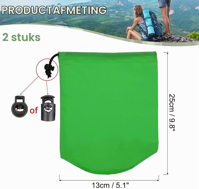 Załaduj obraz do przeglądarki galerii, Waterdichte opbergzakken 2 stuks 13 x 25 cm met trekkoord donkergrijs – stuff sacks – camping accessoires

