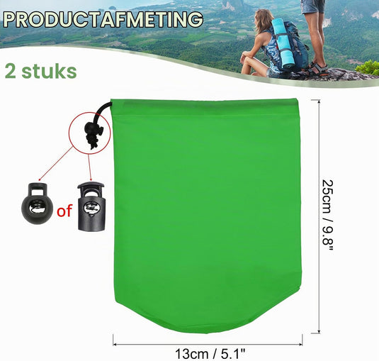 Waterdichte opbergzakken 2 stuks 13 x 25 cm met trekkoord donkergrijs – stuff sacks – camping accessoires